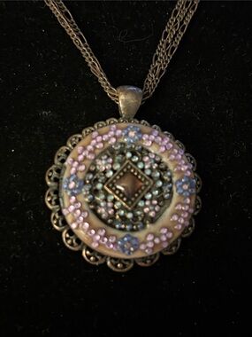 Art Deco Style Pendant on Bronze color Triple chain